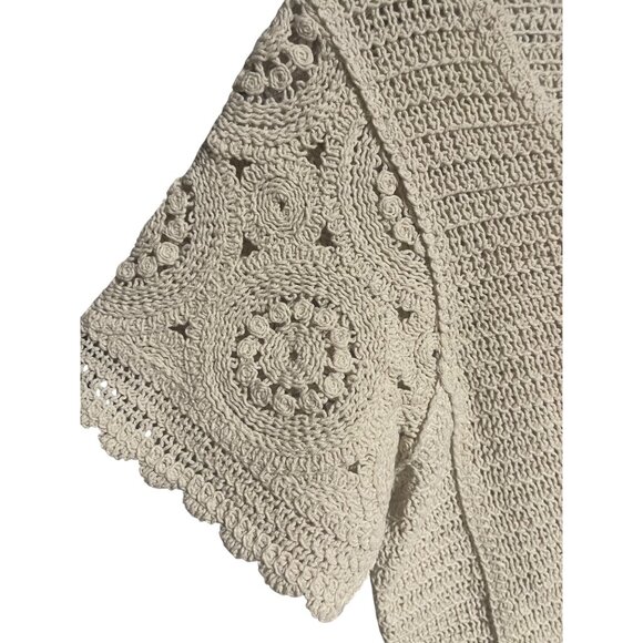 Solitaire Womens Crochet Knit Crop Top Size Small Ivory Floral Boho - Picture 3 of 8